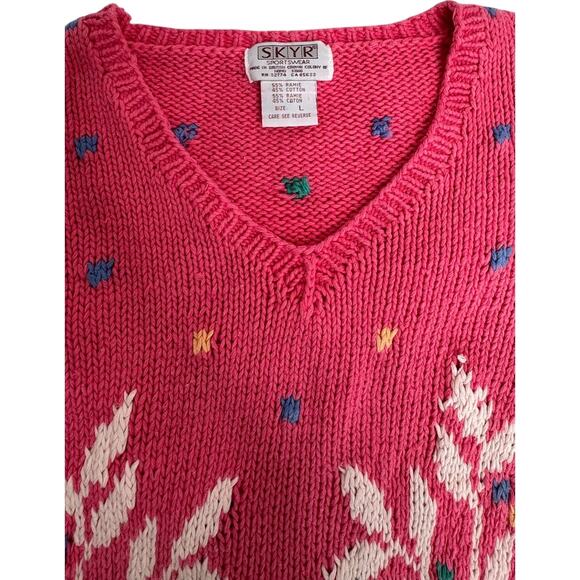 Vintage 80s SKYR Tree Knit Sweater Ramie Cotton Confetti Cottagecore Medium - Picture 14 of 16